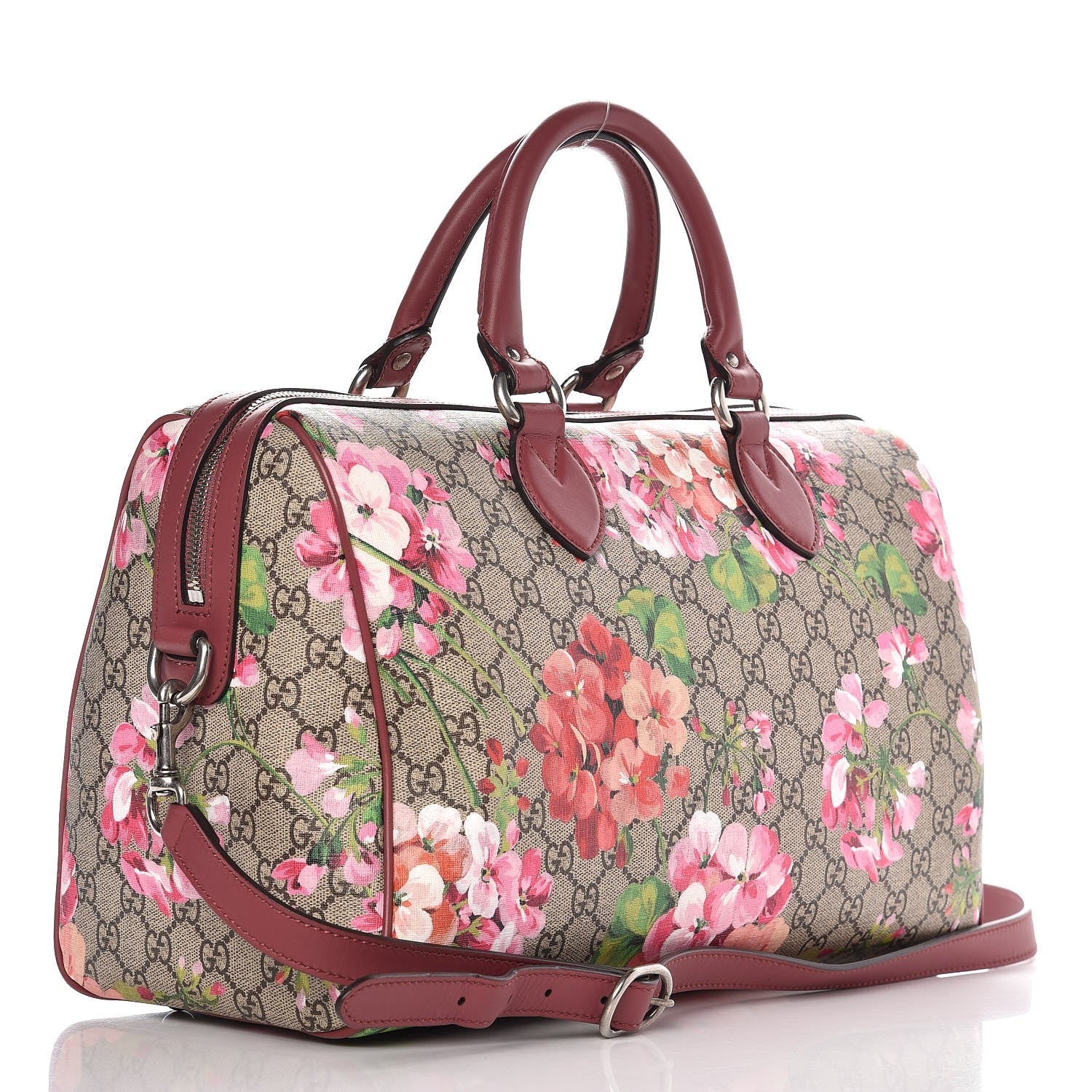 Gucci GG Supreme Monogram Blooms Medium Boston Beige Multicolor Dry Rose 3 of 13