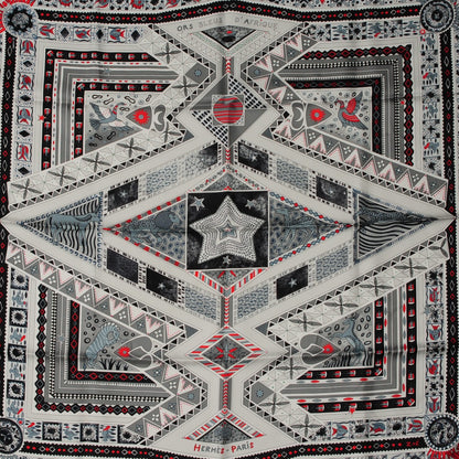 Hermes Silk Ors Blues d'Afrique Scarf 90 Noir Gris Rouge 1 of 8