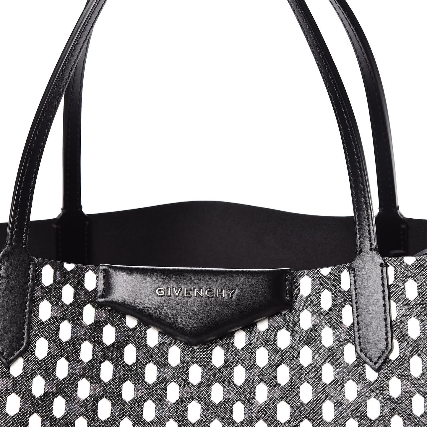 Coated Canvas Large Antigona Tote Black White