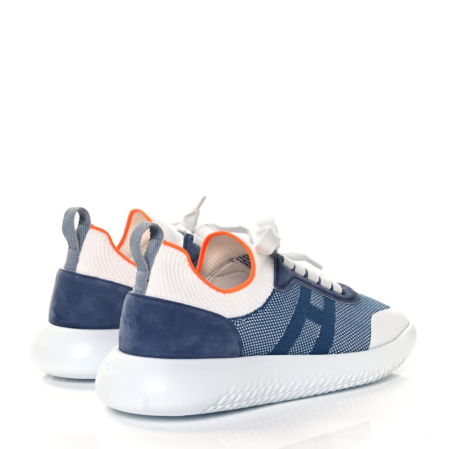 Hermes Knit Suede Goatskin Womens Crew Sneakers 38 Multicolor Bleu 4 of 9
