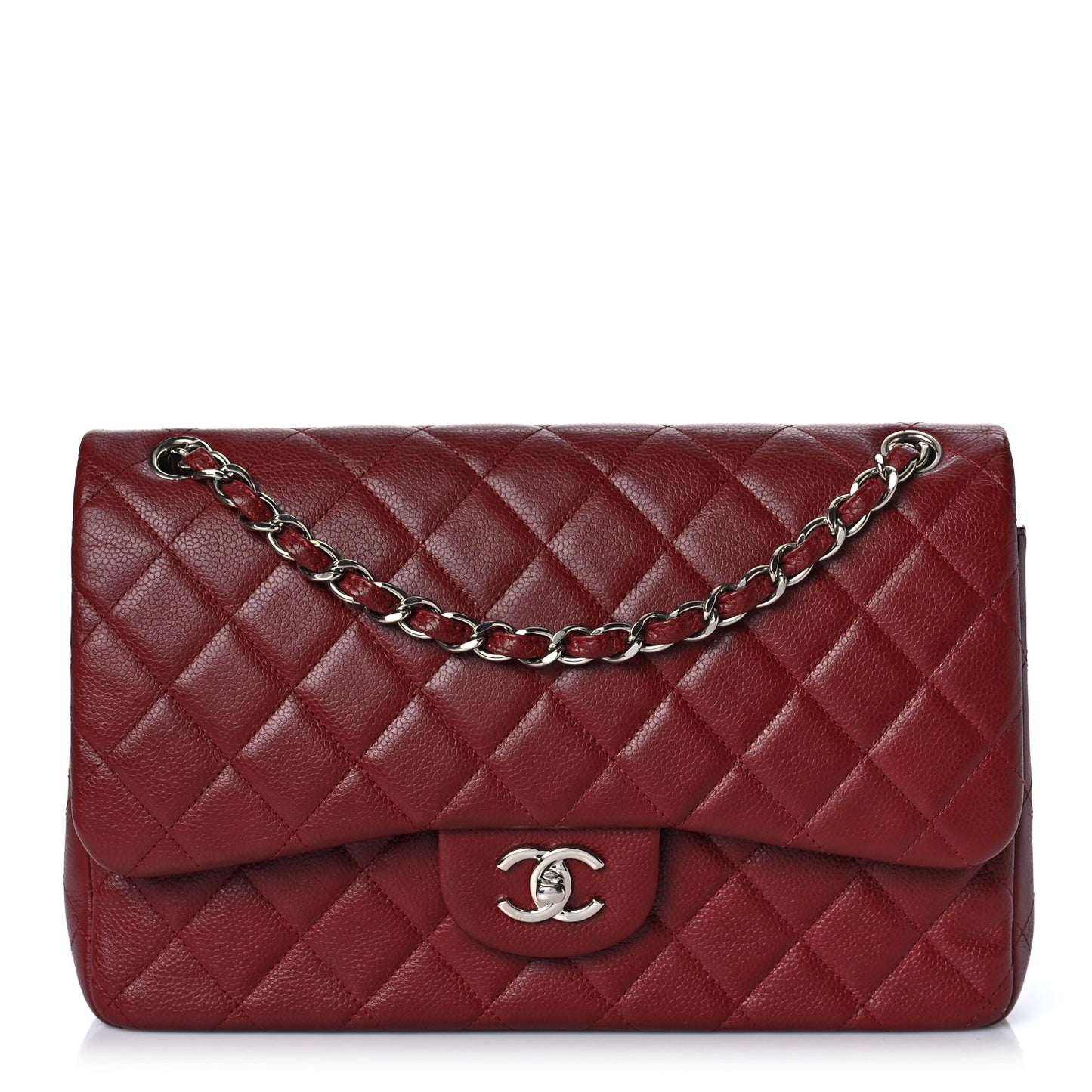 Caviar Quilted Jumbo Double Flap Dark Red