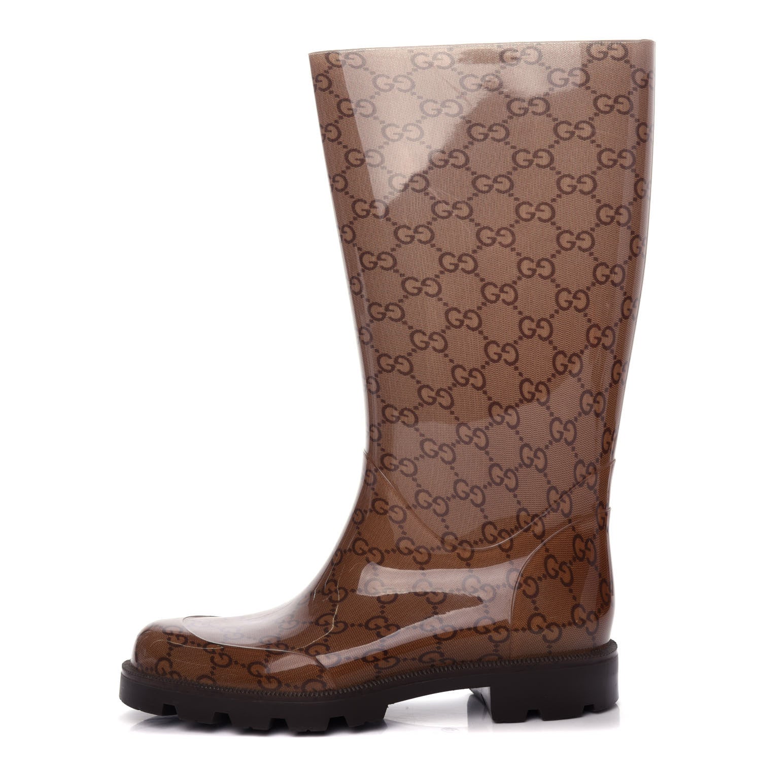 Gucci Rubber Monogram Edinburg Rain Boots 35 Transparent Cocoa 1 of 9