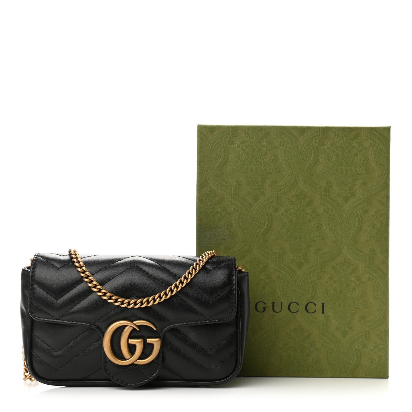 Calfskin Matelasse Super Mini GG Marmont Shoulder Bag Black