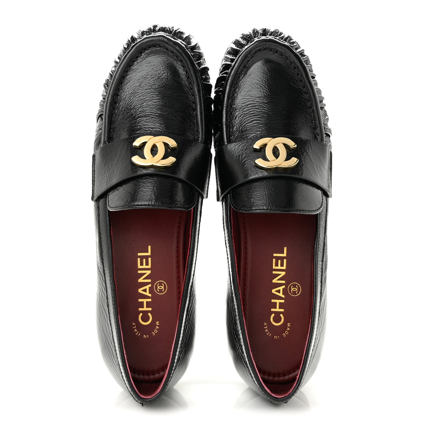 Crumpled Shiny Lambskin CC Mocassin Loafers 38.5 Black