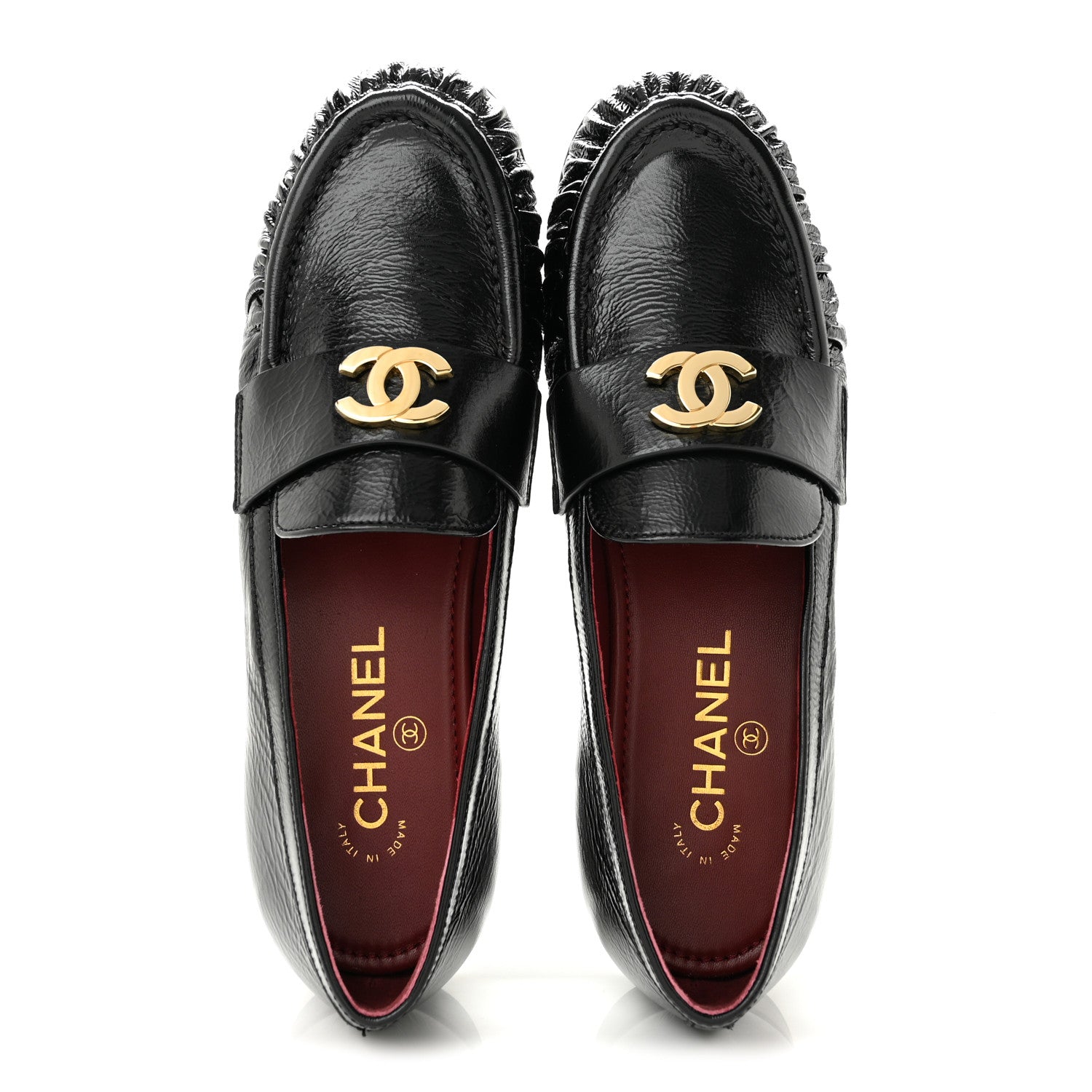 Chanel Crumpled Shiny Lambskin CC Mocassin Loafers 38.5 Black 2 of 10