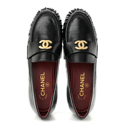 Chanel Crumpled Shiny Lambskin CC Mocassin Loafers 38.5 Black 2 of 10