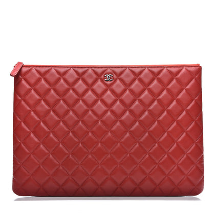 Chanel Lambskin Quilted Large Cosmetic Case Red 1 of 6