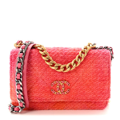 Chanel Wool Tweed Lambskin Quilted Chanel 19 Wallet On Chain WOC Coral Pink 1 of 11