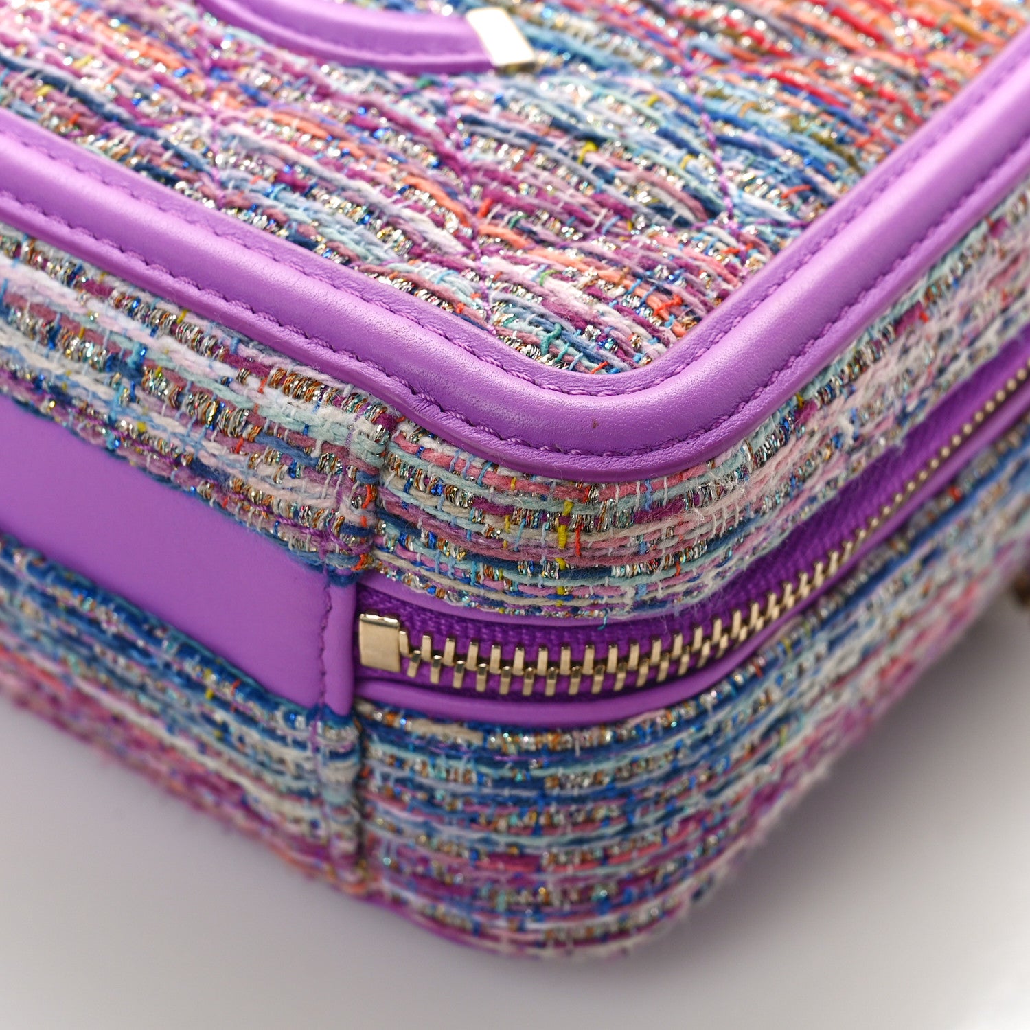 Chanel Tweed Quilted Small CC Filigree Vanity Case Purple Multicolor 9 of 9
