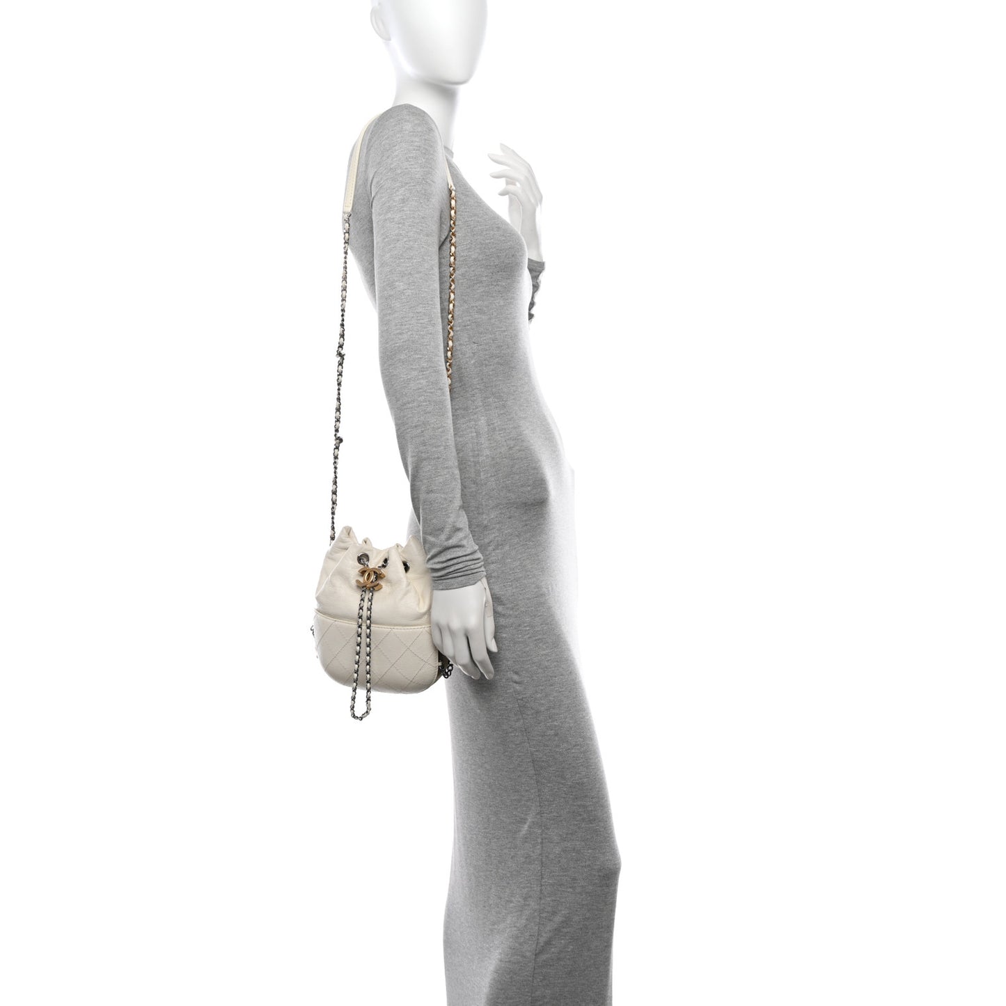 Aged Calfskin Quilted Small Gabrielle Bucket White