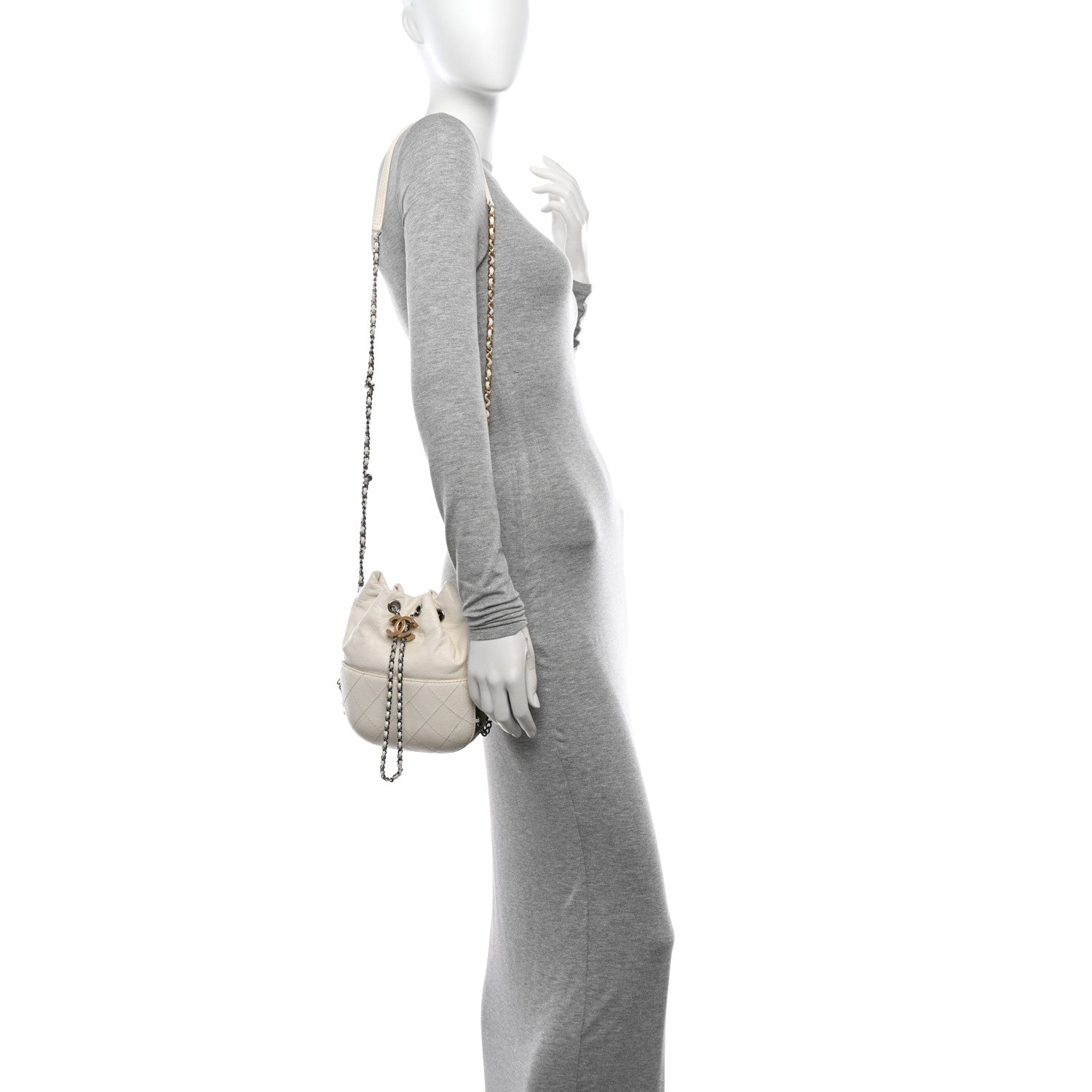 Chanel Aged Calfskin Quilted Small Gabrielle Bucket White 2 of 15