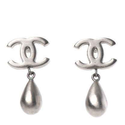 Chanel Brushed Metal CC Drop Earrings Silver 1 of 3