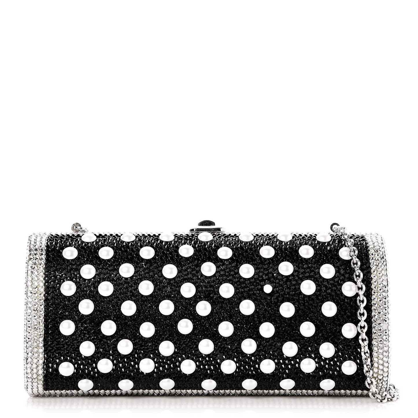 Crystal Pearl Minaudiere Clutch Silver Black