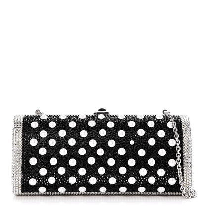 Judith Leiber Crystal Pearl Minaudiere Clutch Silver Black 1 of 7