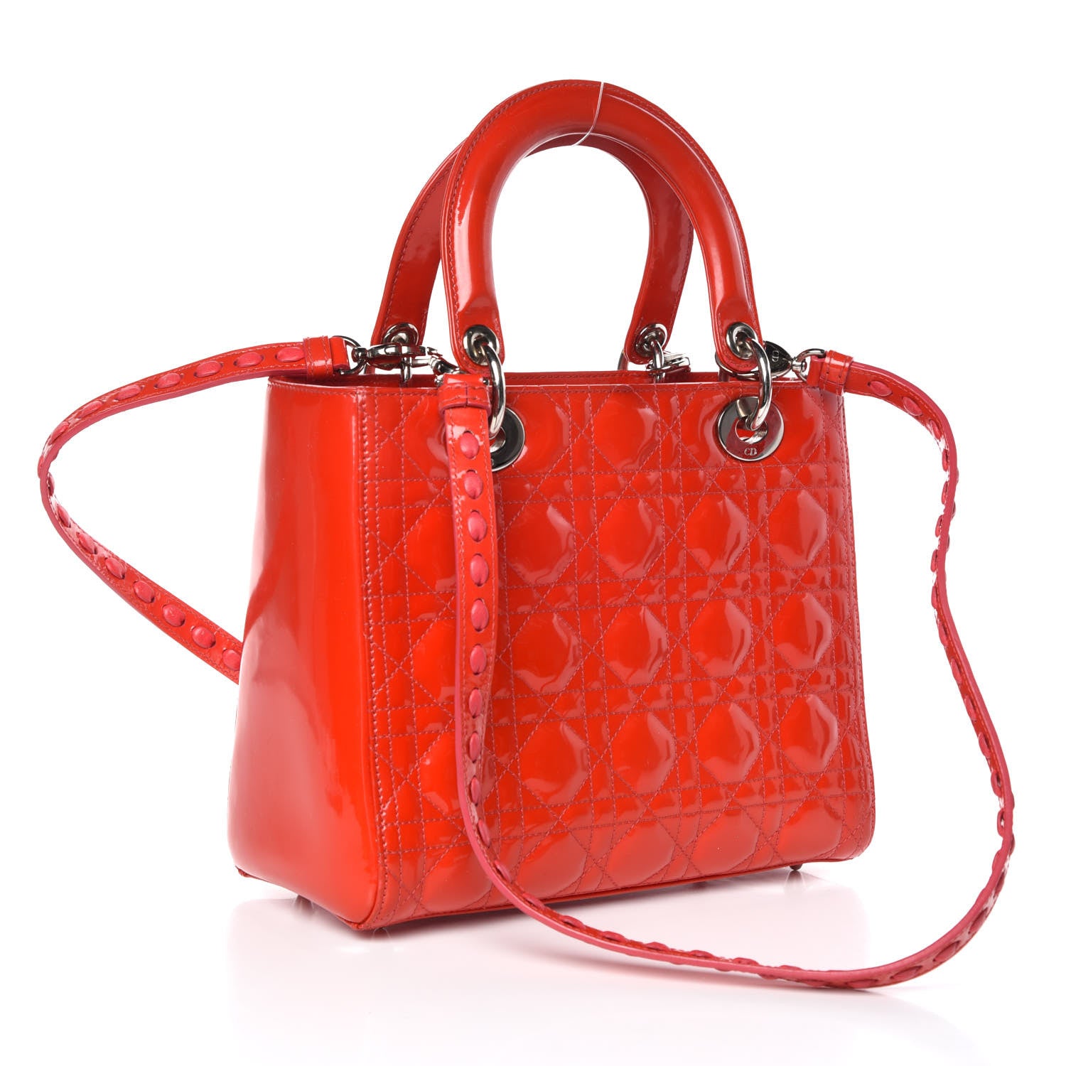 Christian Dior Patent Cannage Whipstitch Medium Lady Dior Red 4 of 13