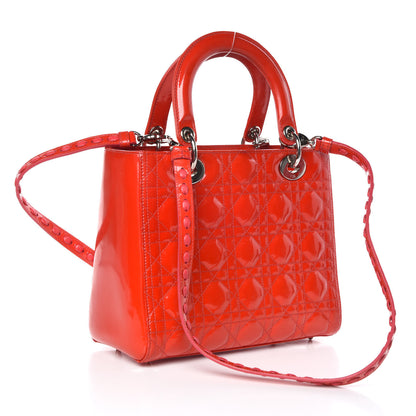 Christian Dior Patent Cannage Whipstitch Medium Lady Dior Red 4 of 13
