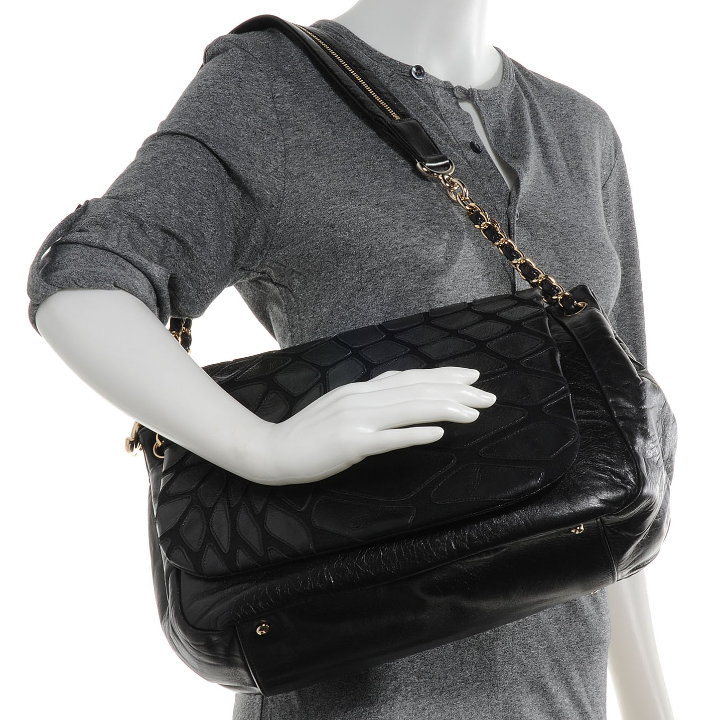Leather Jersey Large Scales Flap Black