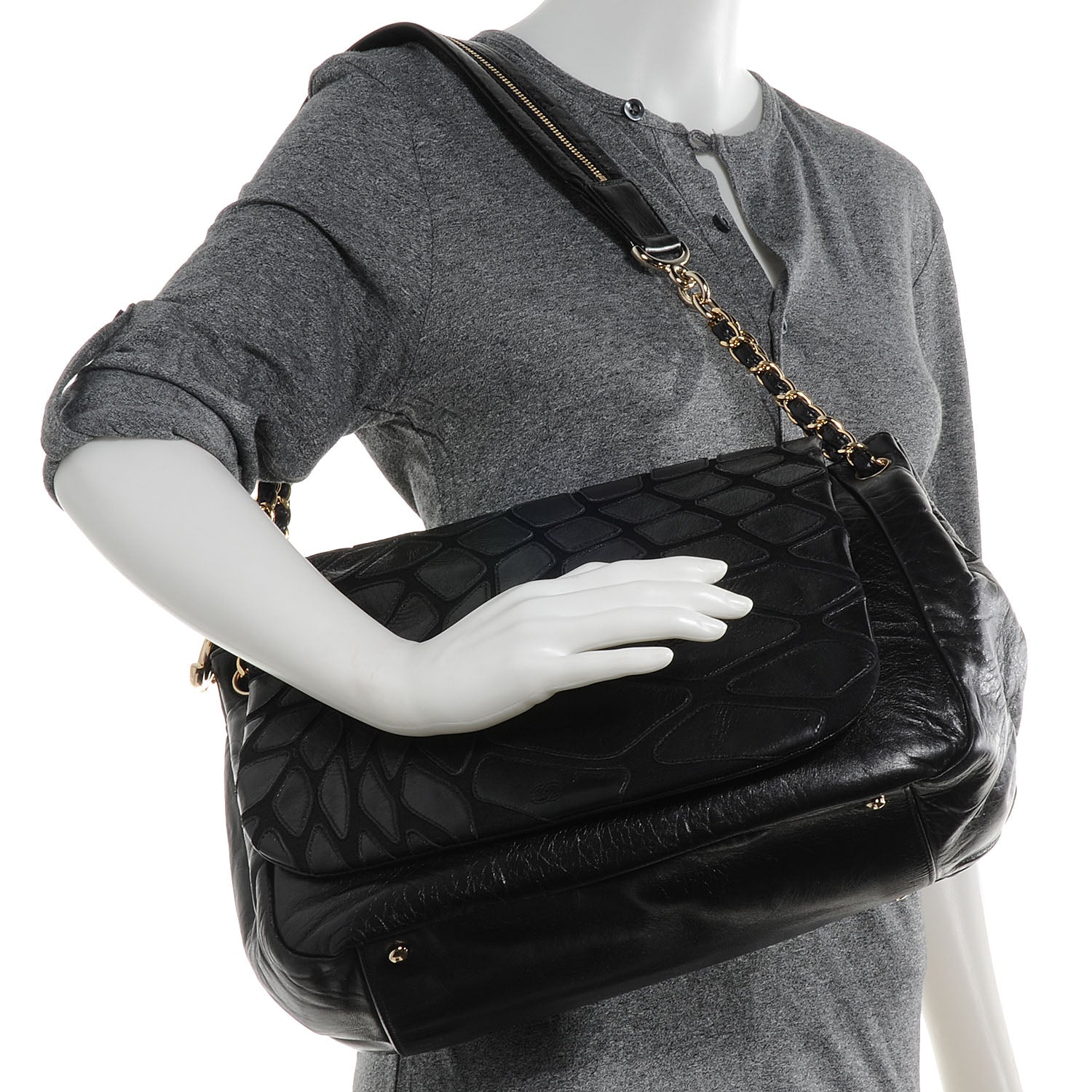 Chanel Leather Jersey Large Scales Flap Black 2 of 7