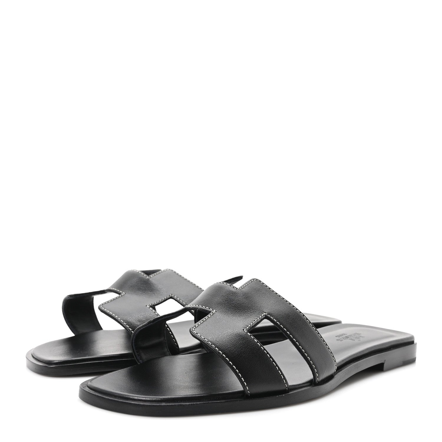 Hermes Box Calfskin Oran Sandals 39.5 Black 4 of 9