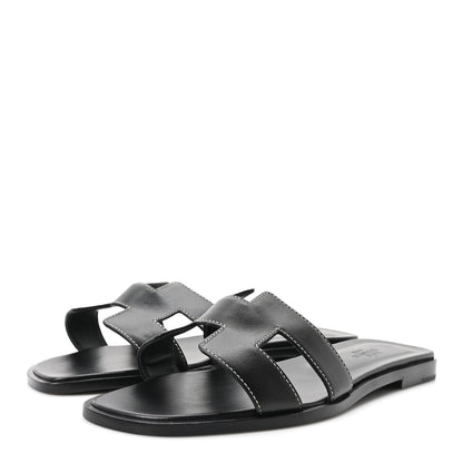Hermes Box Calfskin Oran Sandals 39.5 Black 4 of 9