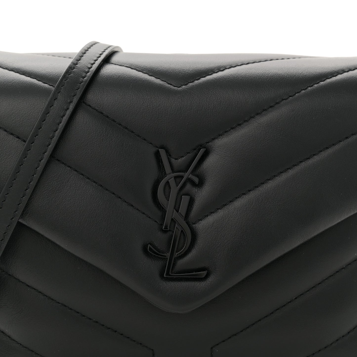 Calfskin Y Quilted Monogram Monochrome Toy Loulou Crossbody Bag Black