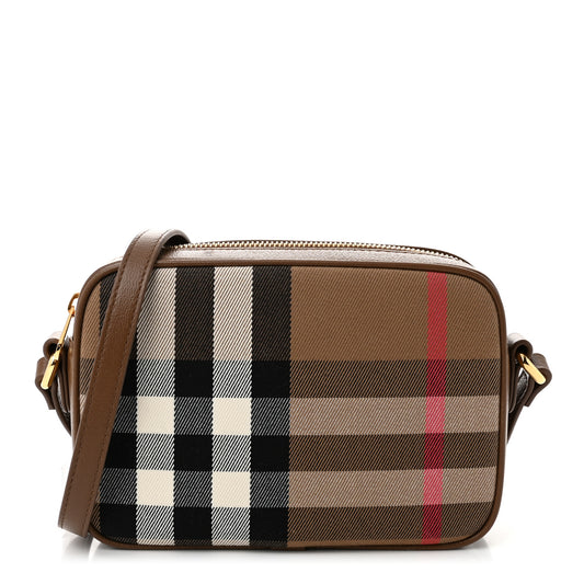 Calfskin House Check Small Camera Bag Earth