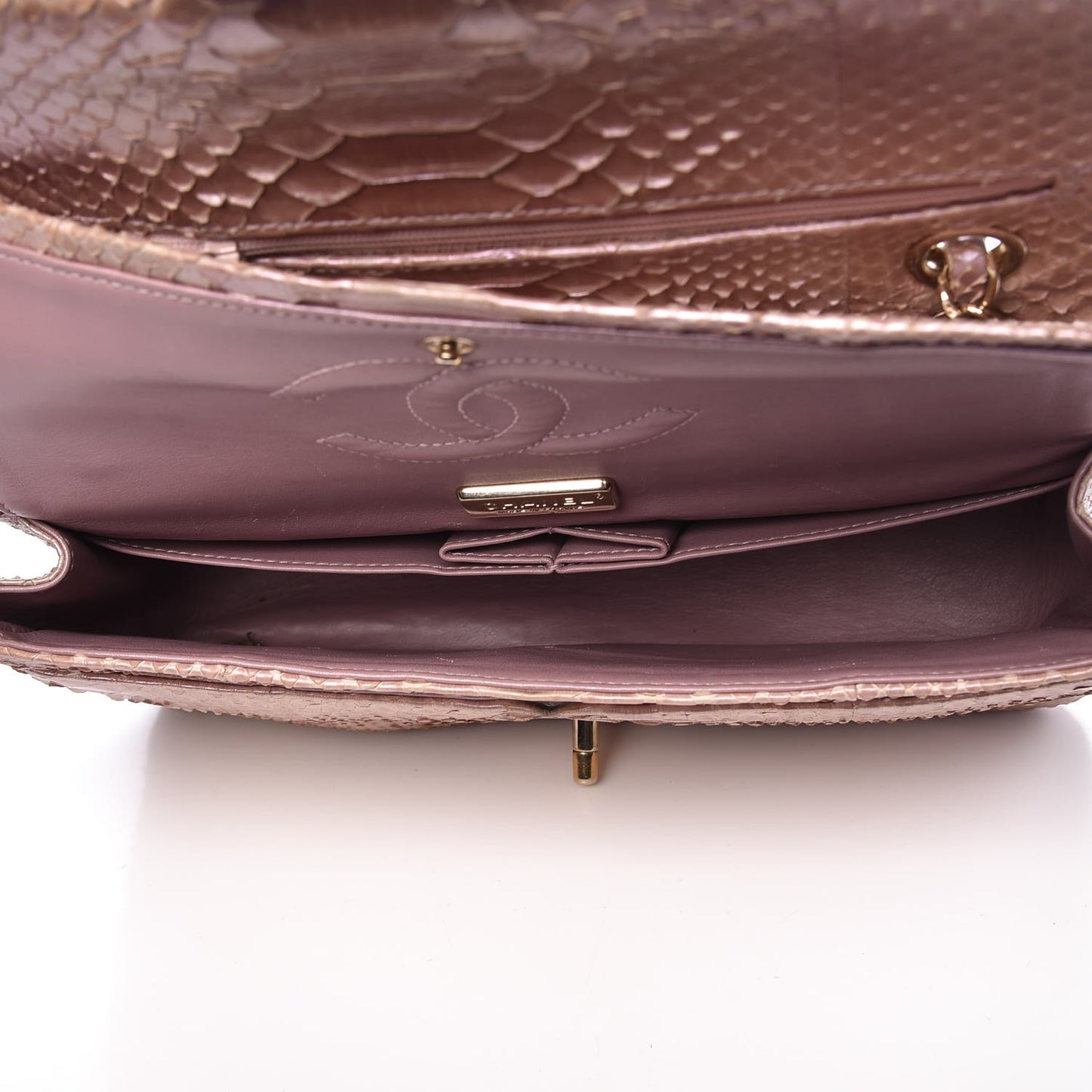 Metallic Python Medium Double Flap Pink