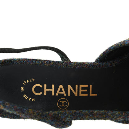 Chanel Tweed Cap Toe CC Slingback Pumps 36 Black Dark Grey 8 of 11