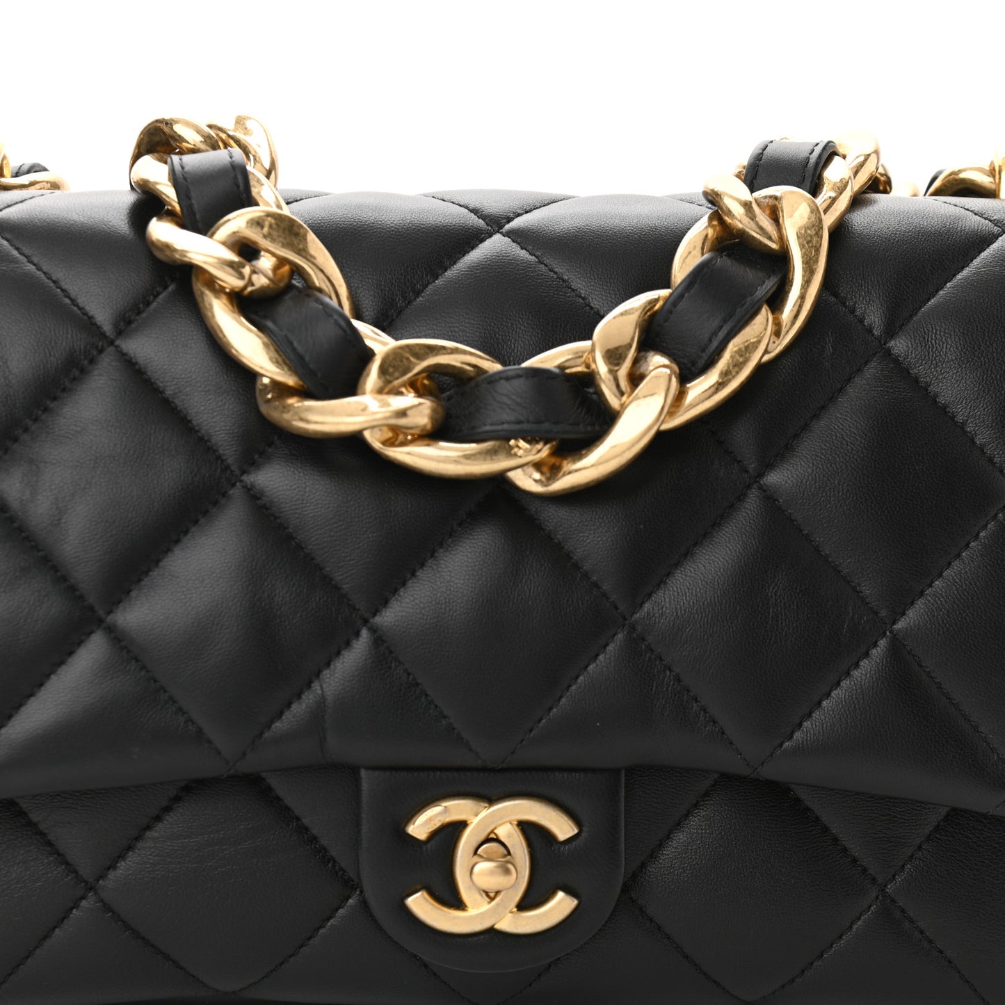 Lambskin Quilted Large CC Funky Town Flap Black