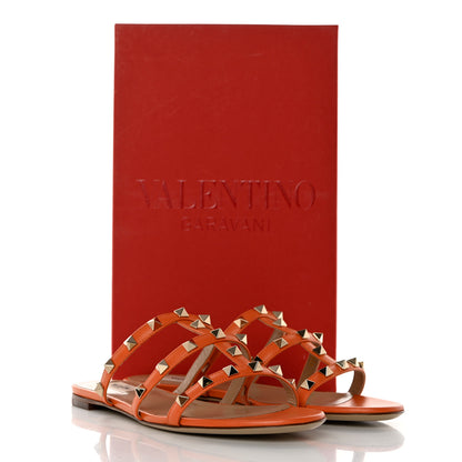 Valentino Garavani Nappa Rockstud Caged Flat Slide Sandals 38 Orange Zest 9 of 9