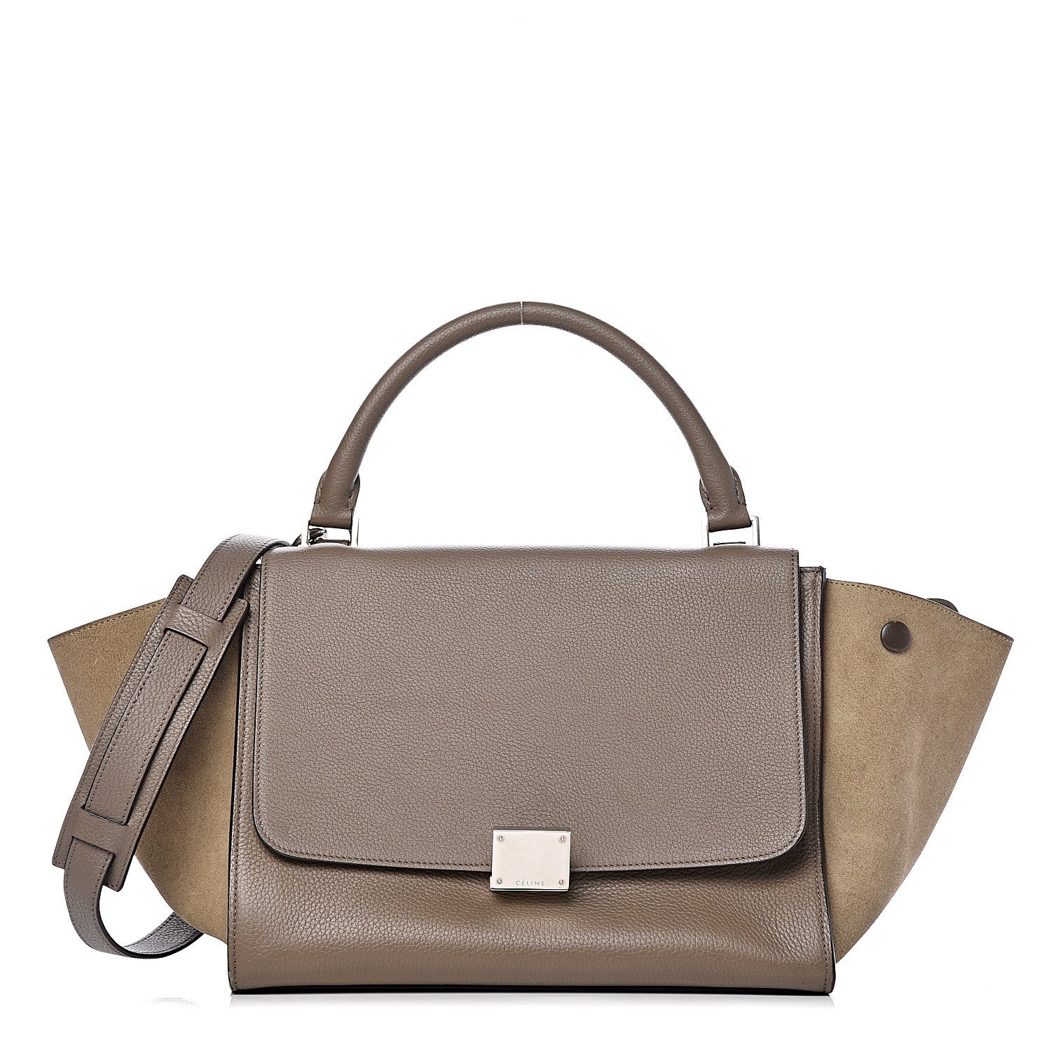 Celine Drummed Calfskin Suede Small Trapeze Souris 1 of 11