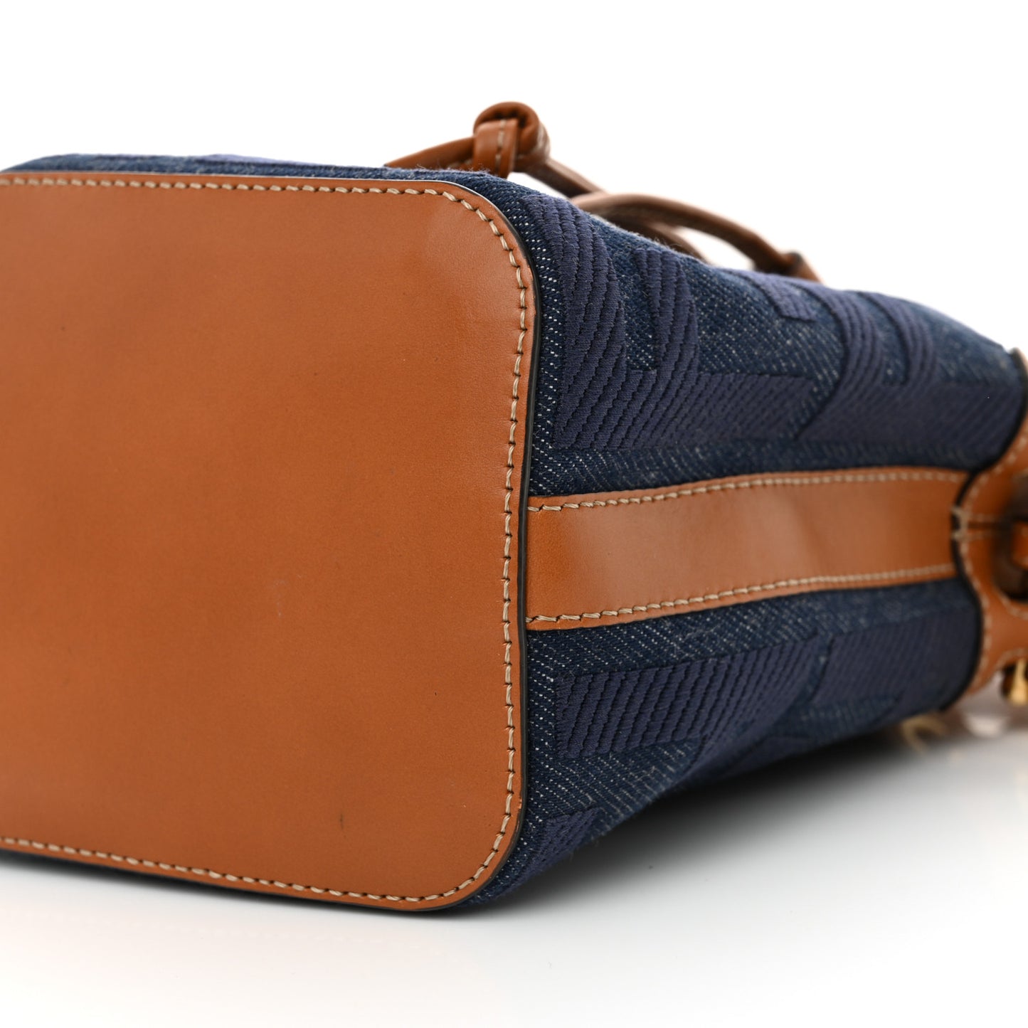 Denim Vitello King F is Fendi FF Embroidered Mini Mon Tresor Bucket Bag Blue Cuoio