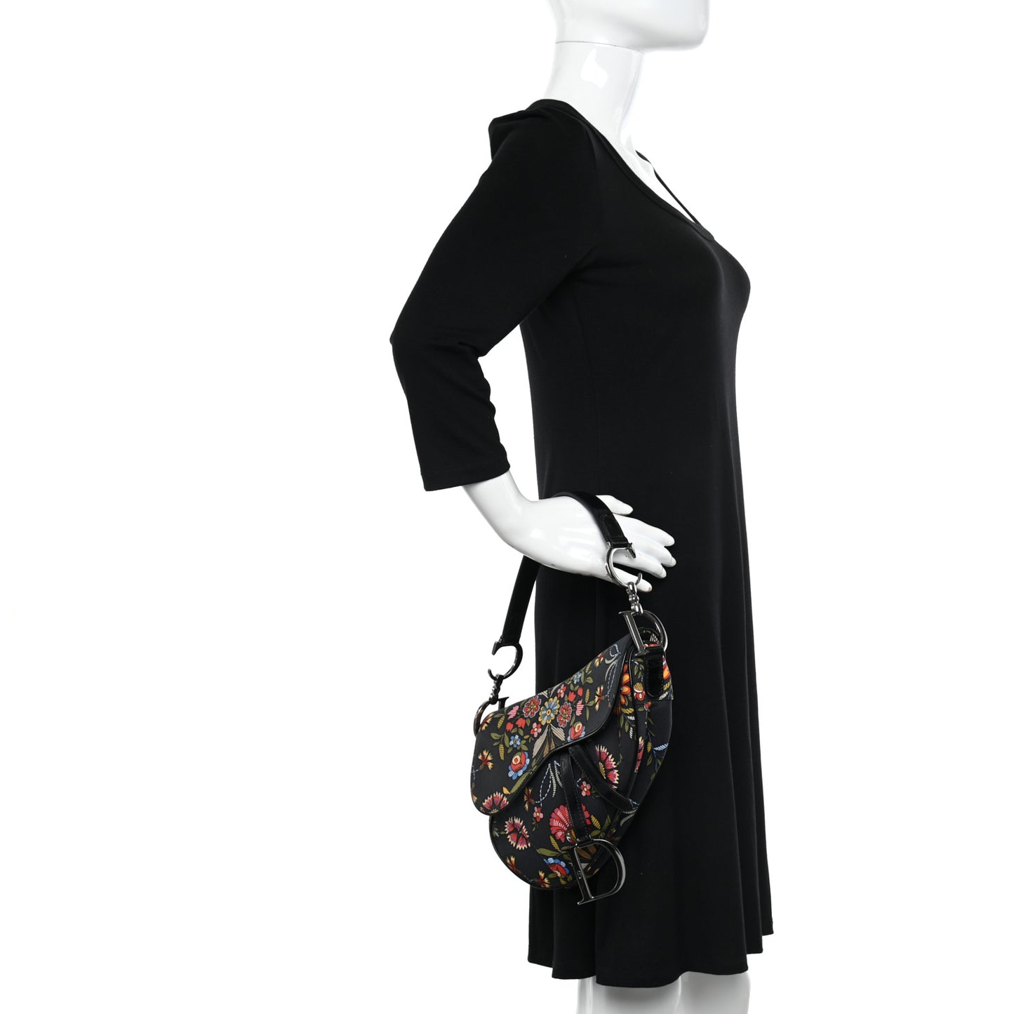 Canvas Floral Saddle Bag Black