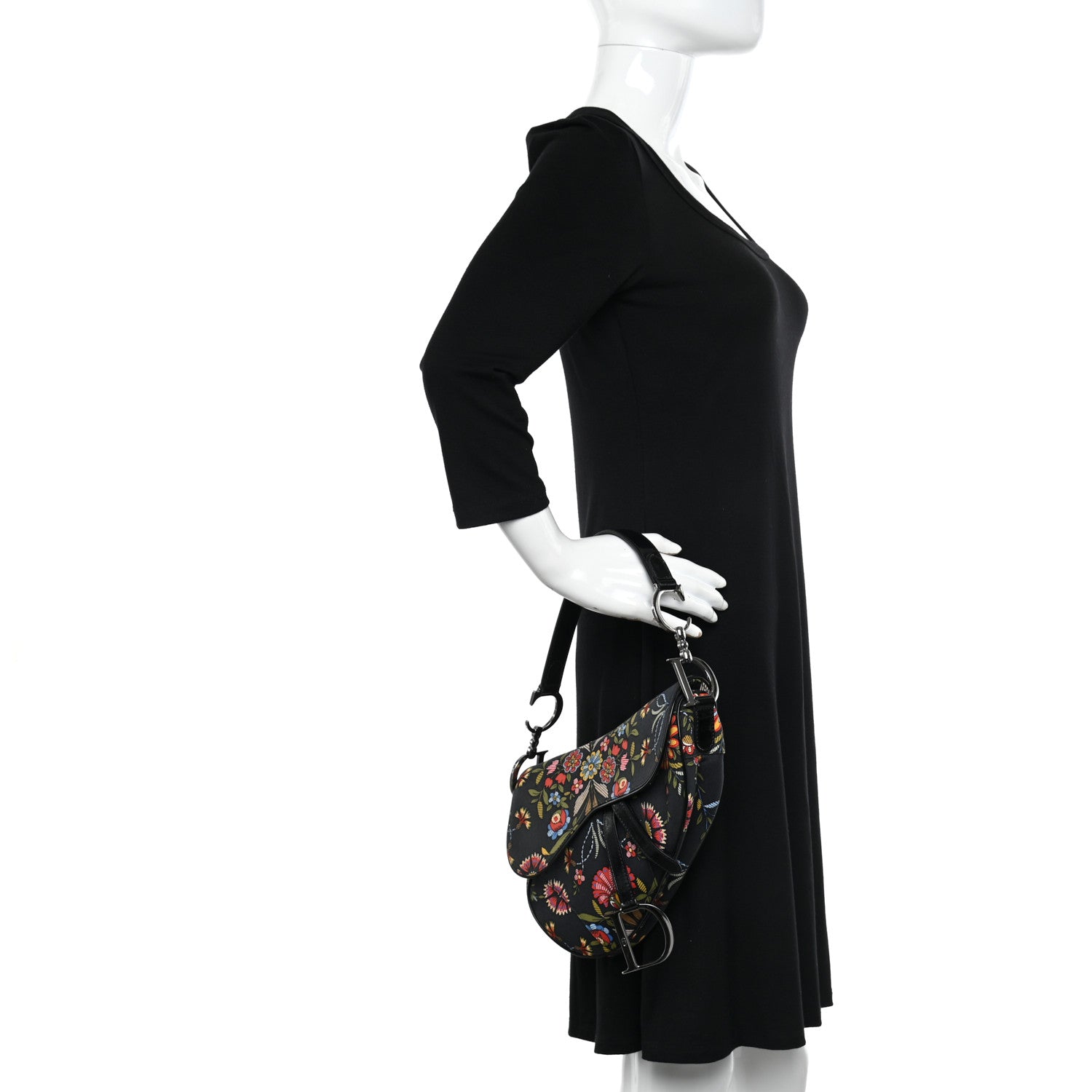 Christian Dior Canvas Floral Saddle Bag Black 3 of 10