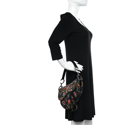 Christian Dior Canvas Floral Saddle Bag Black 3 of 10