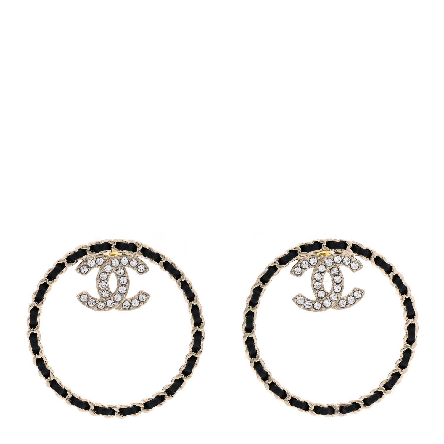 Chanel Crystal Lambskin CC Chain Hoop Earrings Gold Black 1 of 4