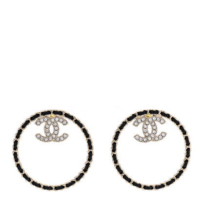Chanel Crystal Lambskin CC Chain Hoop Earrings Gold Black 1 of 4
