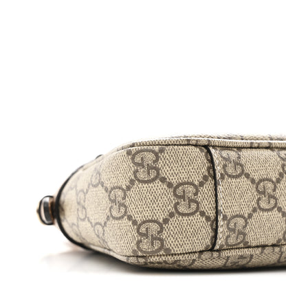 Gucci GG Supreme Monogram Textured Calfskin Small Emblem Shoulder Bag Beige Dark Brown 9 of 10