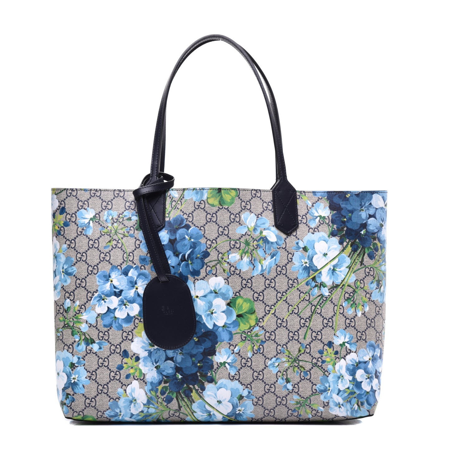 GG Supreme Monogram Blooms Medium Reversible Tote Beige Blue Navy
