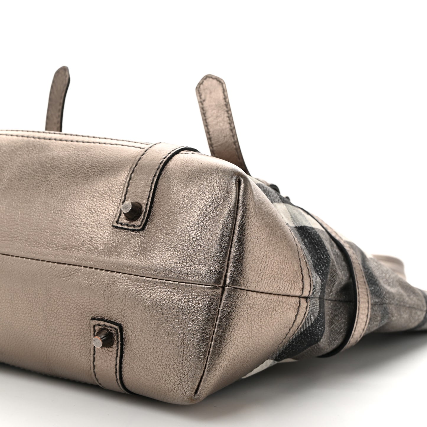 Metallic Calfskin House Check Tote Pewter