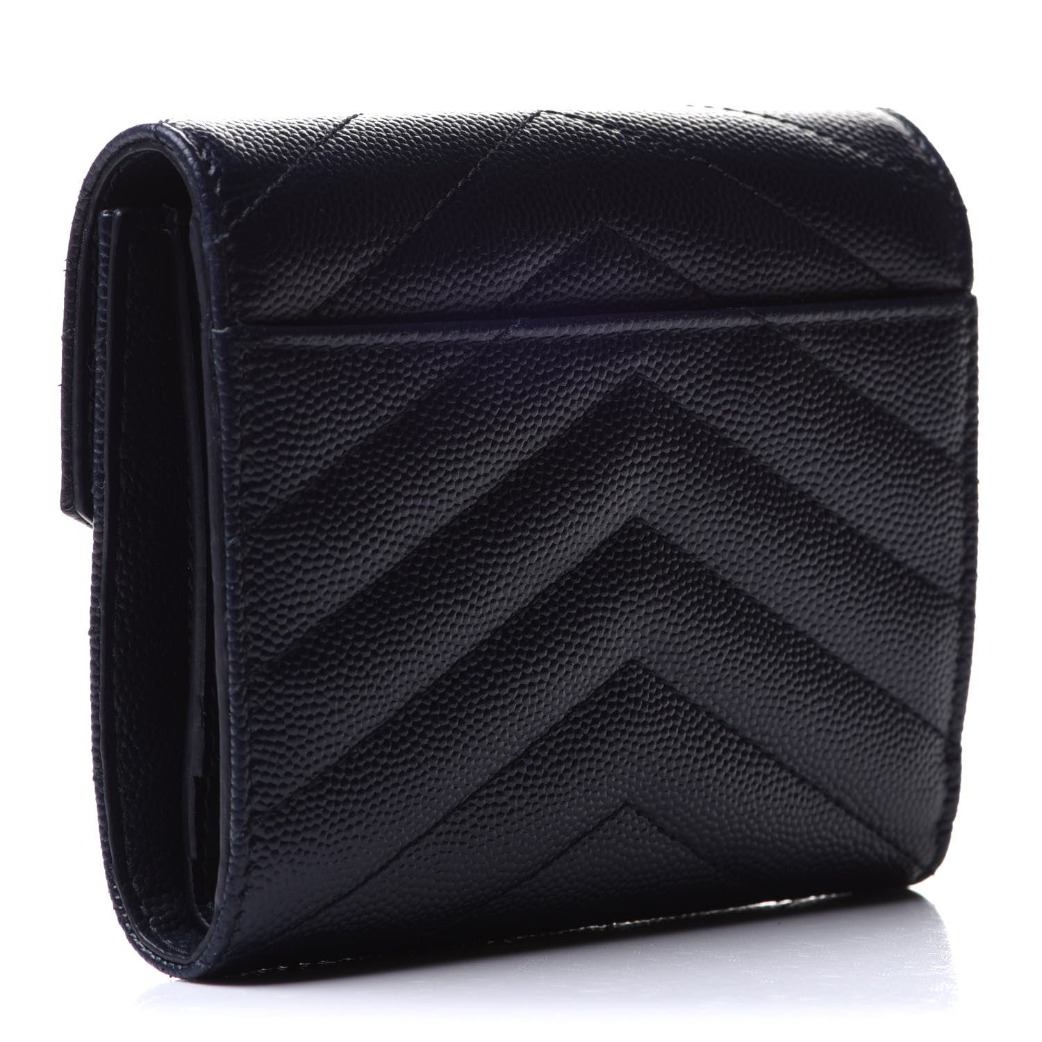 Saint Laurent Grain De Poudre Matelasse Chevron Small Monogram Envelope Wallet Deep Marine 3 of 12