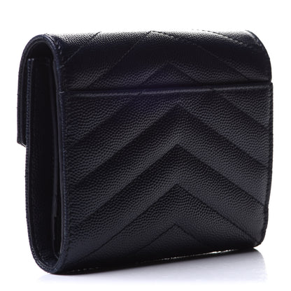 Saint Laurent Grain De Poudre Matelasse Chevron Small Monogram Envelope Wallet Deep Marine 3 of 12