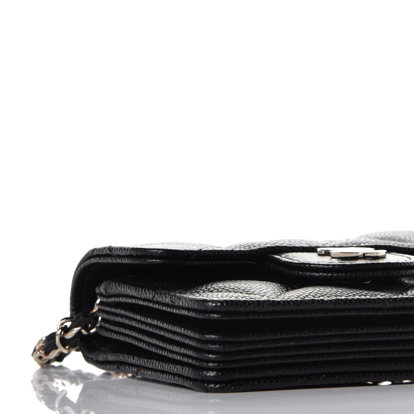 Caviar Quilted Flap Card Holder On Chain Black