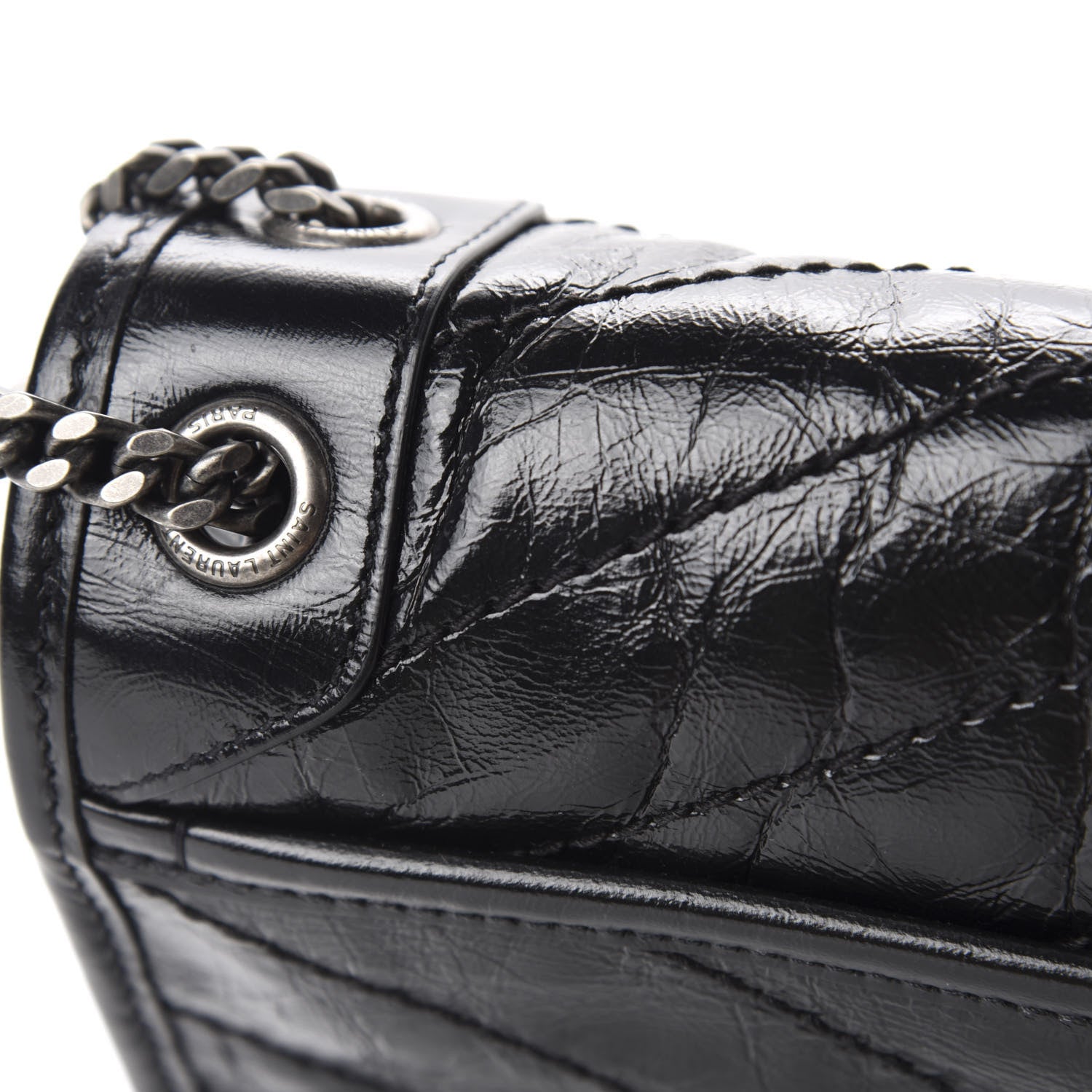 Saint Laurent Crinkled Calfskin Matelasse Monogram Baby Niki Chain Satchel Black 9 of 15