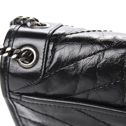 Saint Laurent Crinkled Calfskin Matelasse Monogram Baby Niki Chain Satchel Black 9 of 15