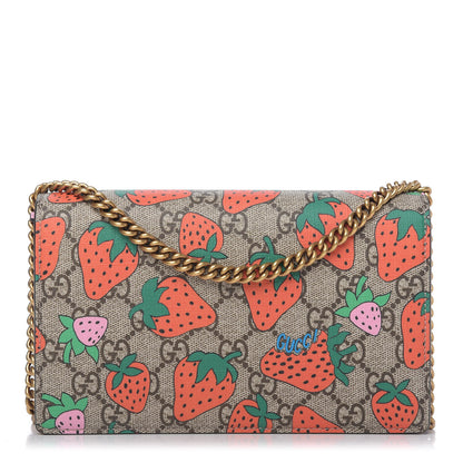 Gucci GG Supreme Monogram Strawberry Chain Wallet 1 of 9
