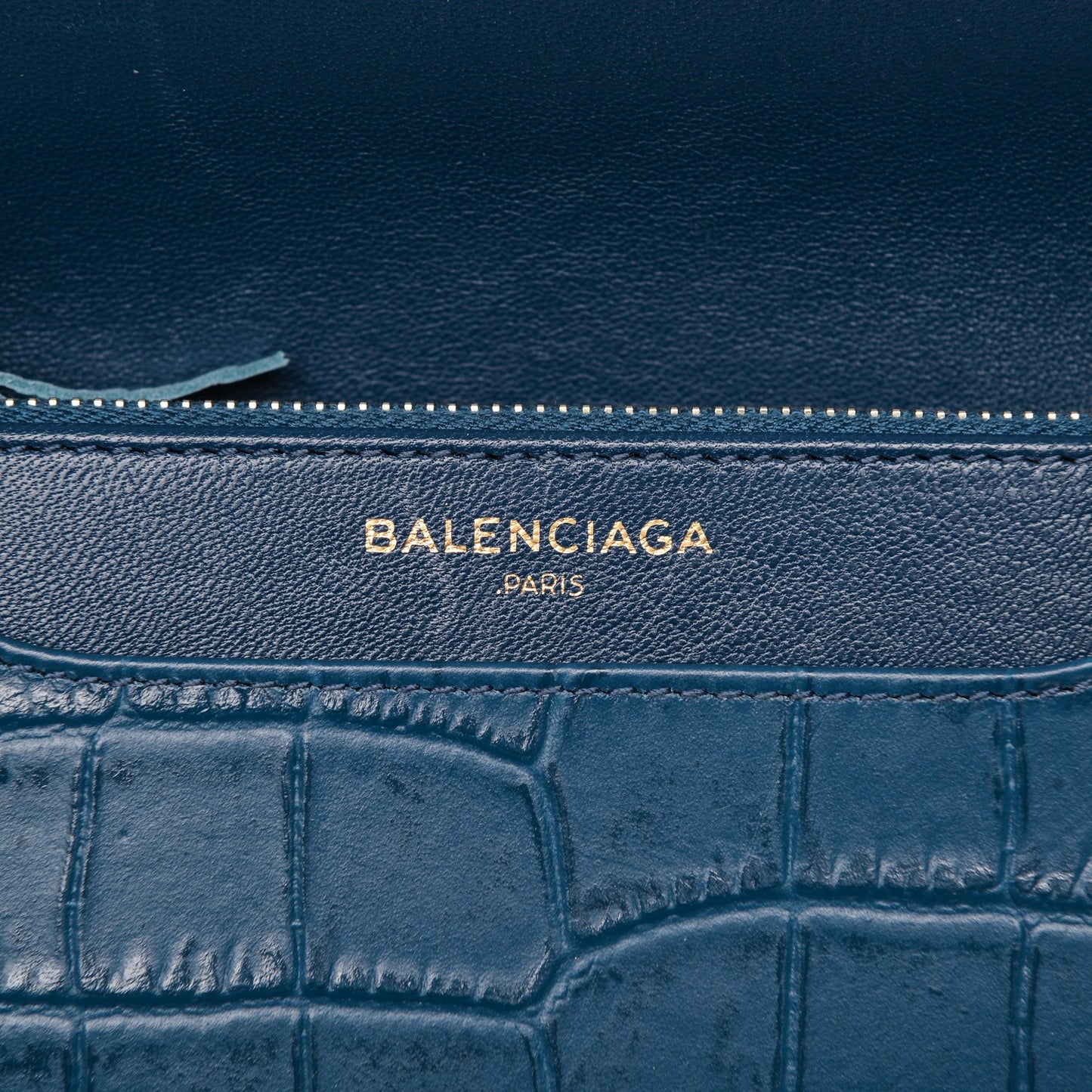 Calfskin Crocodile Embossed Classic Gold Hardware Wallet on Chain Bleu Marine