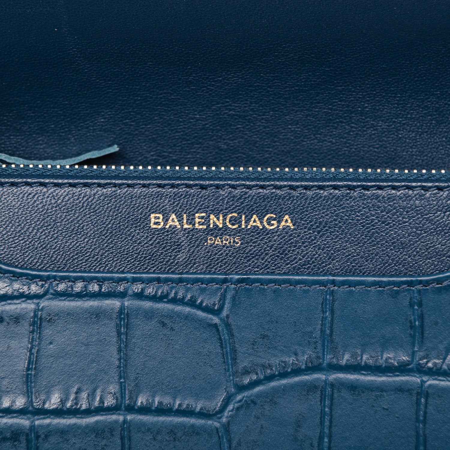 Balenciaga Calfskin Crocodile Embossed Classic Gold Hardware Wallet on Chain Bleu Marine 6 of 7