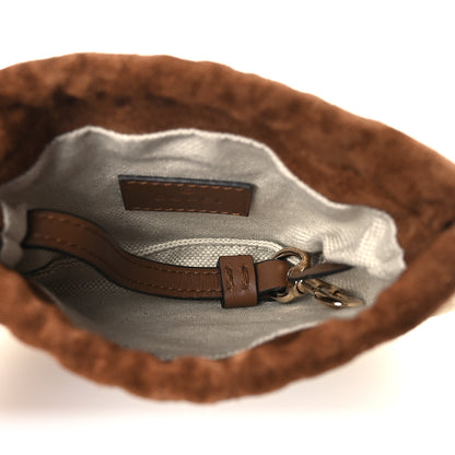 Gucci Suede Shearling Nano Pouch Keyring Bag Charm Brown 5 of 10