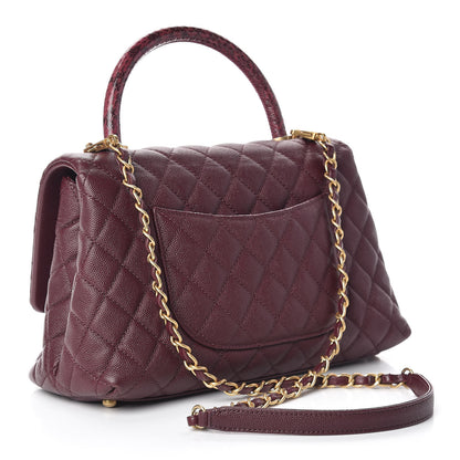 Chanel Caviar Elaphe Quilted Small Coco Handle Flap Burgundy 3 of 14